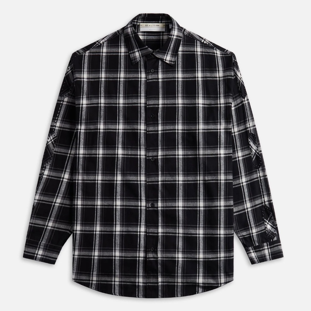 size L (50) 017 Alyx 9SM Stud Embellished Plaid Long Sleeve Shirt Black